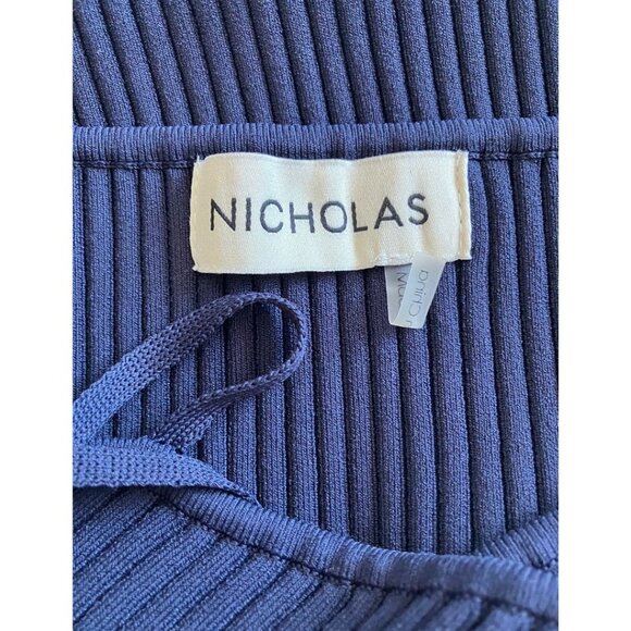 NICHOLAS Jules Rib Knit Cage Ring Hardware Dress Midnight Blue Size Large - Picture 8 of 9